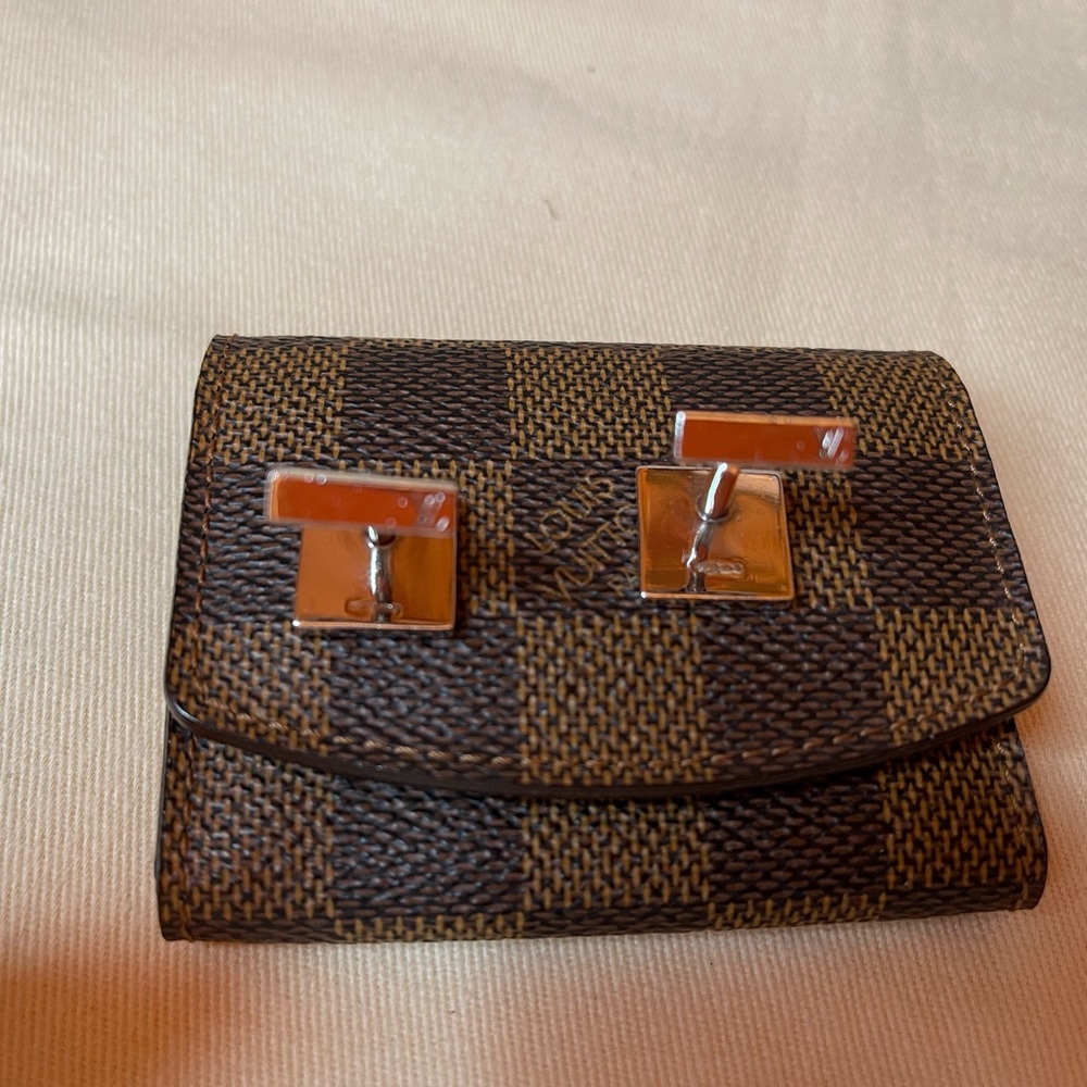 Louis Vuitton Sterling "Damier" Guilloche Enamel Cufflinks with case - Picture 8 of 12
